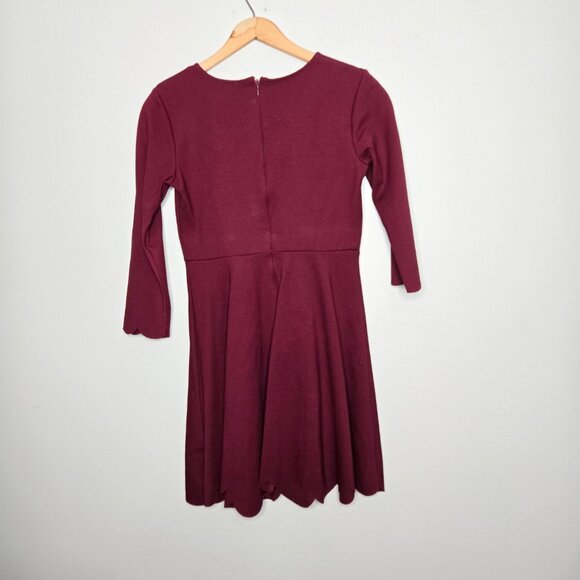 Lulus Cumulonimbus Clouds Burgundy Scalloped Skater Dress S - Picture 6 of 12